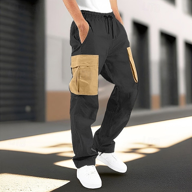 Voor heren Cargohosen Broek Elastische taille Trekkoord Meerdere zakken Kleurenblok Draagbaar Buiten Dagelijks Kamperen&Wandelen Modieus Klassiek Wit Wijn