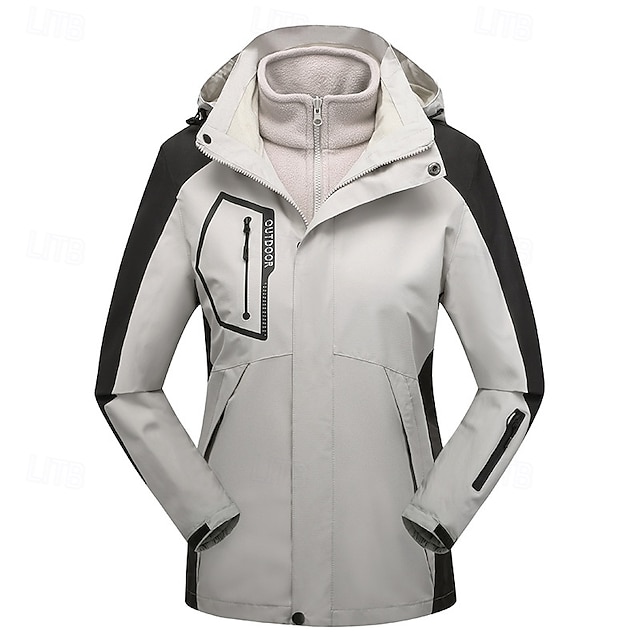  Women's Hiking 3-in-1 Jackets Ski Jacket Hiking Fleece Jacket Winter Outdoor Thermal Warm Windproof Lightweight Wear Resistance Outerwear Winter Jacket Trench Coat Skiing Fishing Climbing Black Ivory