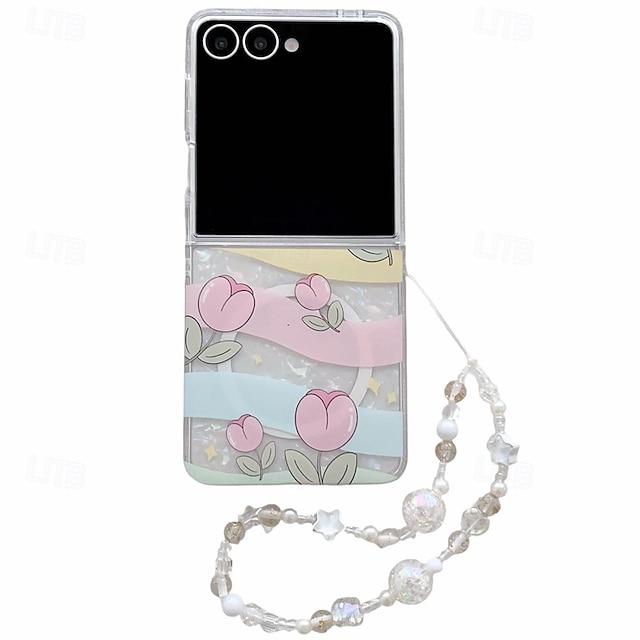  telefon Etui Til Samsung Galaxy Z Flip 7 Z Flip 6 Z Flip 5 Z Flip 4 Z Flip 3 Bagcover Med stativ Magnetisk med nøglebånd Blomster