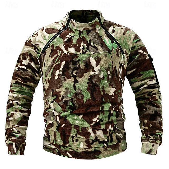 Men's Sweatshirt Zip Up Sweatshirt Fleece Sweatshirt Tactical Camouflage Green Standing Collar Camouflage Zipper Pockets Sports & Outdoor Casual Daily Vintage Streetwear Military Spring Fall Clothing4
