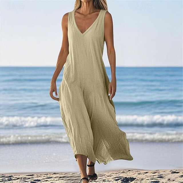 Women's Long Dress Maxi Dress Casual Dress Summer Dress Fashion Modern Daily Beach Weekend Regular Fit Plain Sleeveless V Neck White Blue Apricot Spring Fall4