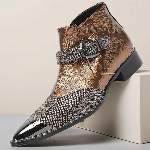  Men's Brown Snakeskin Boots - Luxury High-Quality Cowhide Ankle Boots for Stylish Men - Perfect for Formal Events, Night Out and Fashion Shows