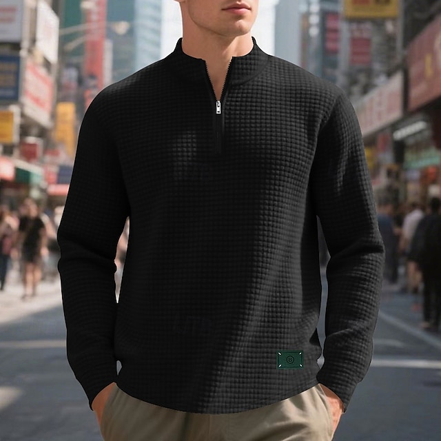  Herre Genser Kvart glidelås genser Svart Hvit Vin Militærgrønn Kakifarget Halv glidelås عادي Jacquardvevnad Quarter Zip Sport & Utendørs Daglig Ferie Polyester Gatemote Grunnleggende Fritid Vår Høst
