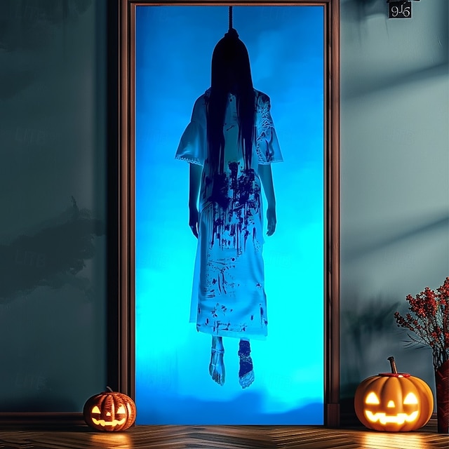  Halloween Türverkleidungen Tür Wandteppich Geist Türvorhang Deko Hintergrund Tür Banner für Haustür Bauernhaus Feiertag Party Innen Außen Deko Zubehör