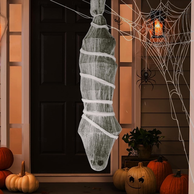  Décorations d'Halloween, cadavre de cocon suspendu, accessoires de cadavre de cocon suspendu effrayant de 72 pouces, cour hantée intérieure &accessoires de décoration extérieure pour la terreur