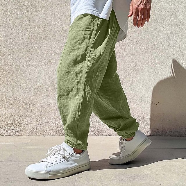  Herren Leinenhosen Hose Sommerhose Jogginghose Elastischer Bund Kordelzug Gerader Schnitt Einfach Komfort Atmungsaktiv Volle Länge Lässig Täglich Ferien Urlaub Mode Schwarz Weiß Unelastisch