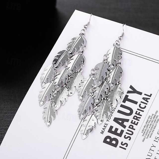 Drop Earrings Classic Leaf Earrings Jewelry Silver / Black / Gold For Wedding Gift Daily Festival4