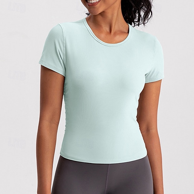  Dames Yoga-T-shirt Sneldrogend Ademend Rimpels Korte mouw Sport Effen Kleur Kleding Bovenlichaam Voor Pilates Hardlopen Yoga Sportkleding