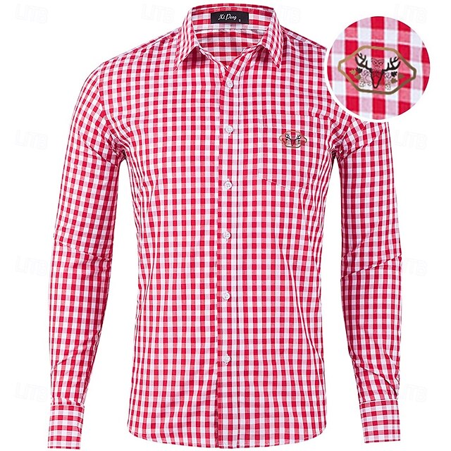  Oktoberfest Quadri Camicia in pelle di daino Stampa di cervo Bavarese Tedesco Prati Per uomo Carnevale Festa della birra Panno in stile tradizionale Camicia