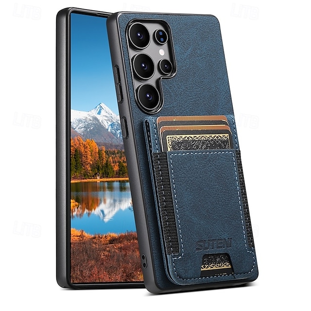  telefon Etui Til Samsung Galaxy S25 S24 S23 Ultra Plus S22 Plus Ultra Bagcover Med stativ Kortplads Stødsikker Kontor / Business TPU PU Læder