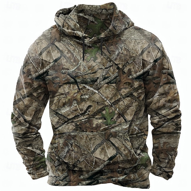  Per uomo Mimetico Felpe con cappuccio Felpa Etnico Casual Manica Lunga Girocollo Ferie Caccia Rosso Verde Coulisse Autunno Inverno progettista