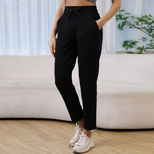 Women's Fleece Capris Pants Casual Pants with Pockets Warm Tummy Control High Waist Gym Workout Athletic Bottoms Solid Color Black Sports Activewear Slim4