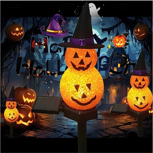  Solar Power Halloween Pumpkin Garden Lamp Ghost Lights For Garden Yard All Saints' Day Gravestone Garden Lawn Yard Patio Decorative Pathway Lights 1X 2X