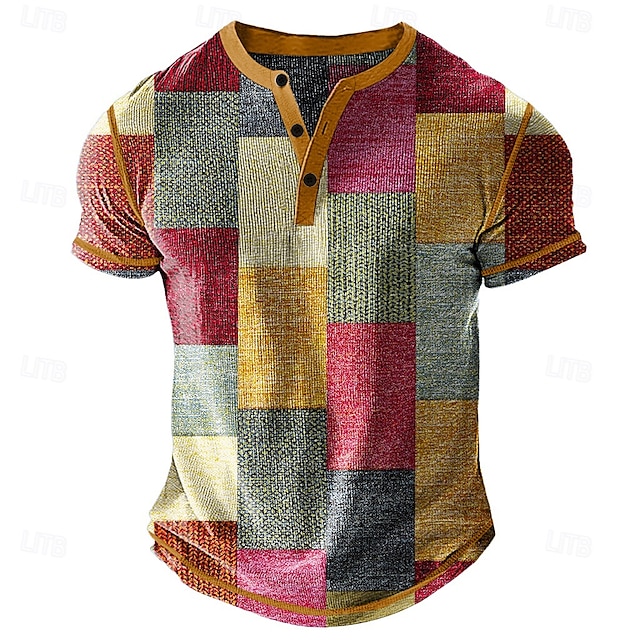  Pánské Slátanina Tričko Henley Waffle Tričko Krátký rukáv Denní Retro Grafika Outdoorové sporty Ležérní Dovolená Jaro léto Celý rok Modrá Zelená Červená Fialová Khaki Henley Tričko Henley