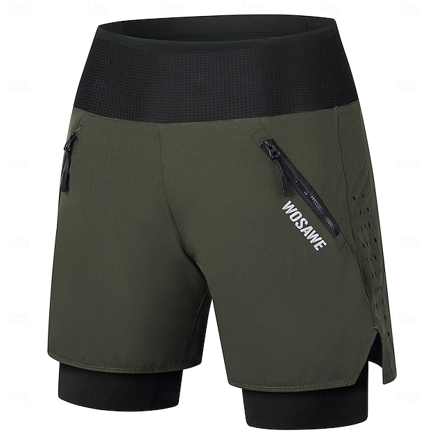  WOSAWE Summer Cycling Shorts Speed Mountain Underpants One Piece Running Hiking Shorts Multi-Pocket Breathable Fake Two Piece Five Pants BD116