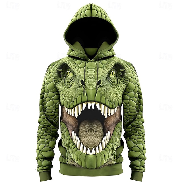  Per uomo Animale Coccodrillo Felpe con cappuccio Felpa Abbigliamento esterno Felpa con cappuccio Girocollo Cool Stampa 3D Club Abbigliamento casual alla moda Bianco Verde Coulisse Autunno Inverno