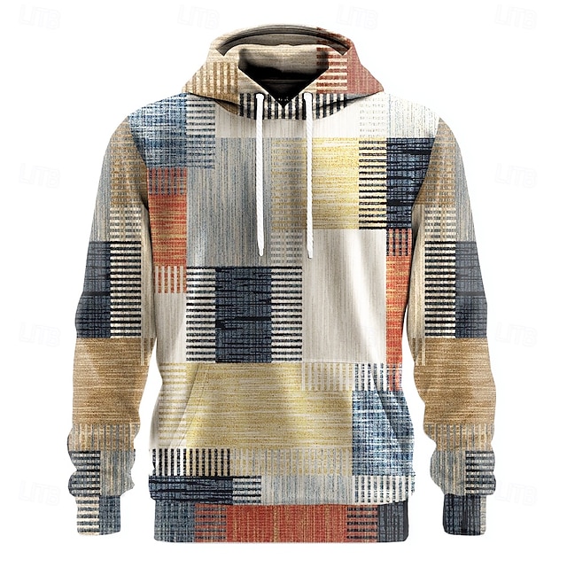  Per uomo Geometrico Plaid Felpe con cappuccio Felpa Etnico Cowboy Manica Lunga Girocollo Ferie Abbigliamento casual alla moda Rosso Blu Coulisse Autunno Inverno progettista