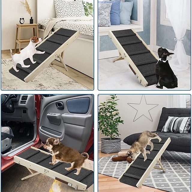  ソファ、ベッド、車用の犬用ランプ、小型・大型の老犬や猫用の木製32.68インチ長ペット用階段、最大200ポンドまで耐えられ、10インチから19インチまで4段階の高さ調節可能、ポータブル犬用ステップ、優れた牽引力
