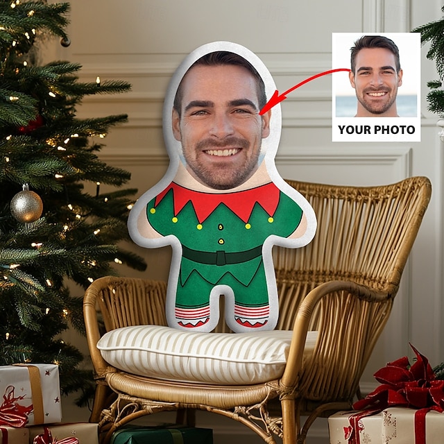  Coussin personnalisé avec photo de Noël coussin visage minime humanoïde amusant cadeau de Noël pour lui et elle poupée mini moi