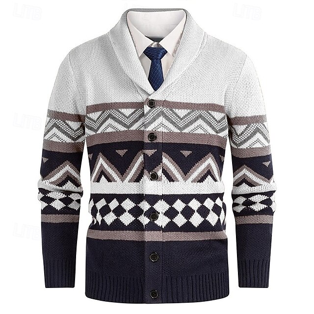  Herre Genser Cardigan Genser Fair Isle genser Riflet Strikke Vanlige topper Strikket Geometrisk Buet Ferie Mote Avslappet Dagligdagstøy Klær Vår & Vinter Hvit Gul S M L