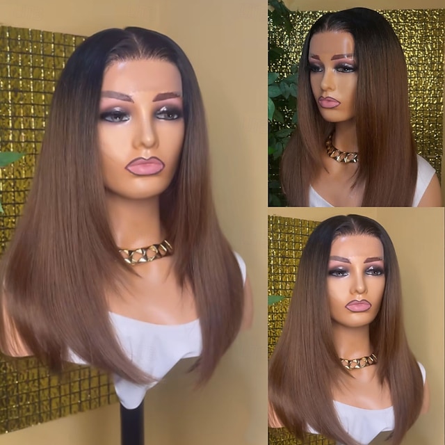  Capelli umani Remy 5x5 Chiusura 13x4 Fronte in Pizzo Parrucca Riga centrale Capelli brasiliani Liscio Marrone Parrucca 130% 150% Densità dei capelli con Capelli di Bambino Capelli schiariti 100