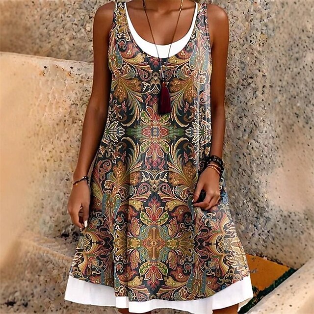Women's Mini Dress Casual Dress Summer Dress Fashion Modern Daily Beach Weekend Regular Fit Flower Sleeveless Crew Neck Brown Spring Fall4