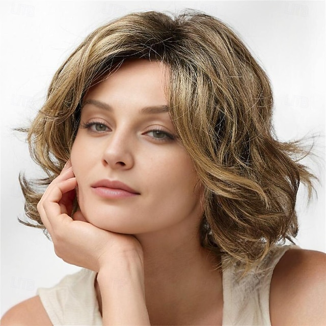  Synthetische Perücken Locken Mit Pony Maschinell gefertigt Perücke Kurz A1 A2 Synthetische Haare Damen Weich Modisch Einfach zu tragen Blond Braun