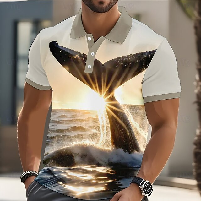 Men's Animal Polo Short Sleeve Polo Shirts Casual Athleisure Daily Wear 3D Print Buttons Summer White4