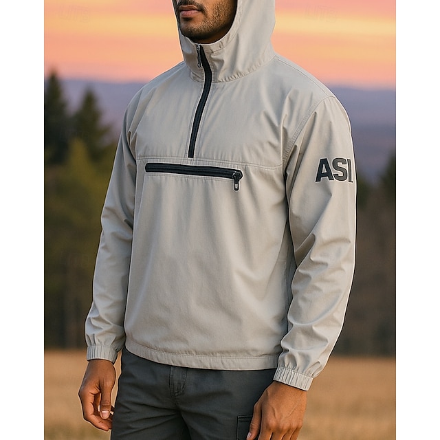  Per uomo cima dell'escursionismo Manica Lunga Con Cappuccio Top Esterno Impermeabile Antivento Zip a un quarto Poliestere Nero Bianco Rosso Pesca Campeggio / Escursionismo / Speleologia Corsa