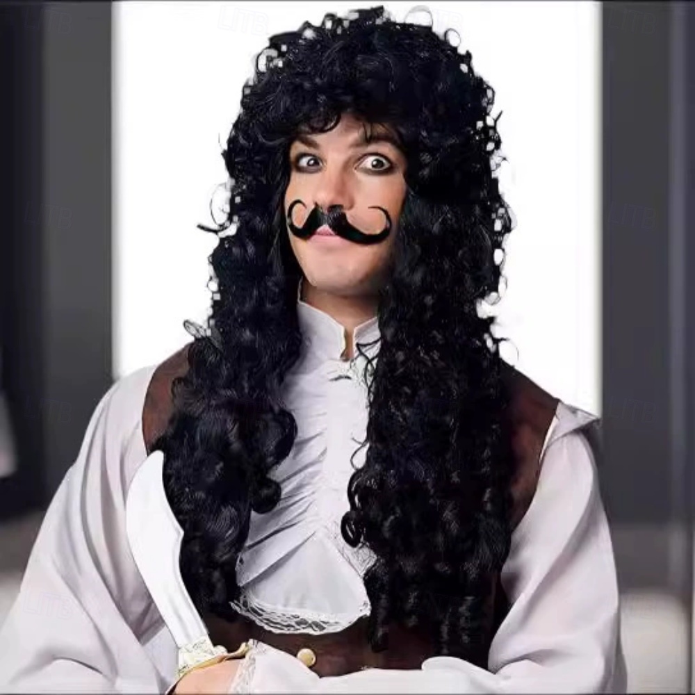  Piratenkapitän Herrenperücke Cos langes lockiges Haar Clown schwarz Halloween Punkrock Kopfbedeckung
