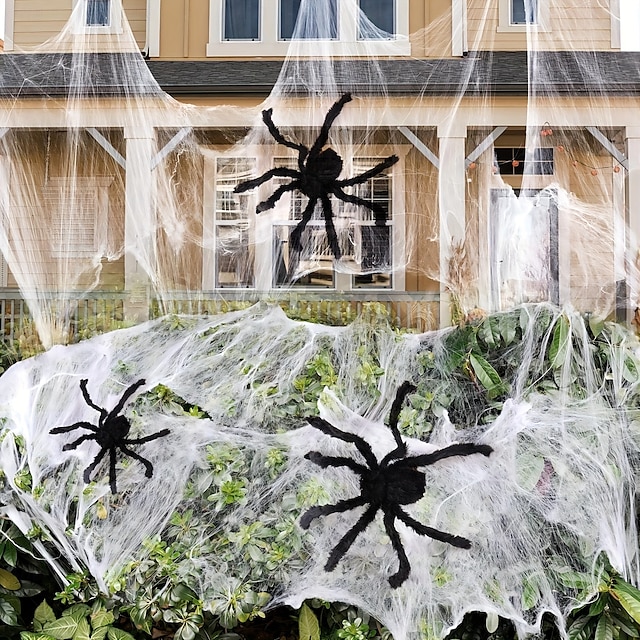  εξωτερικές διακοσμήσεις για το Halloween, μαύρες τρομακτικές γιγάντιες ψεύτικες τριχωτές αράχνες για διακόσμηση πάρτι αυλής