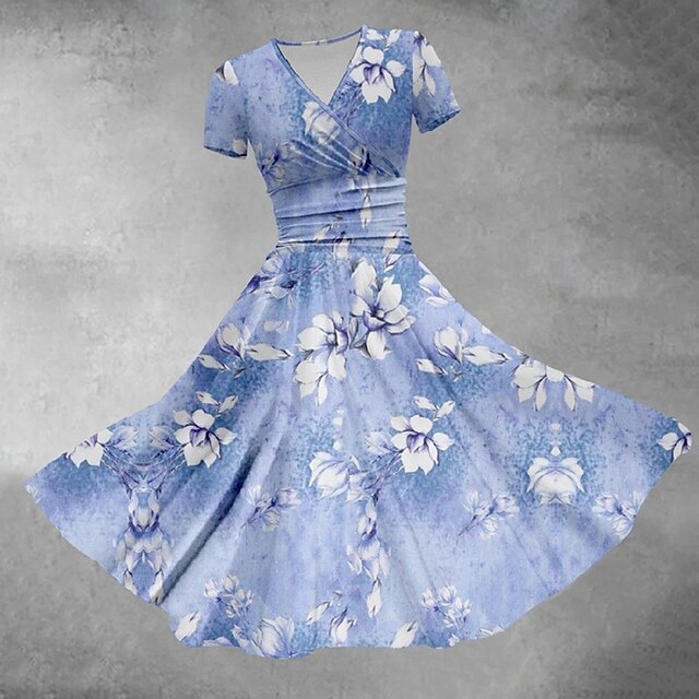 Women's Midi Dress Casual Dress Summer Dress Fashion Modern Daily Beach Weekend Regular Fit Floral Short Sleeve V Neck Blue Spring Fall4