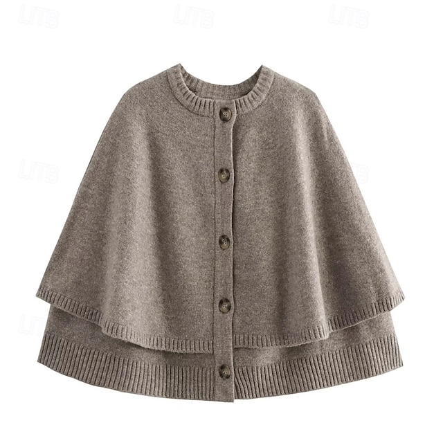  Damen Kappe Mode Lässig Weich Einfarbig Gerippt Rundhalsausschnitt Knöpfe Gestrickt Langarm Normale Oberteile Stricken Outdoor Täglich Wochenende Schwarz Weiß Herbst Winter