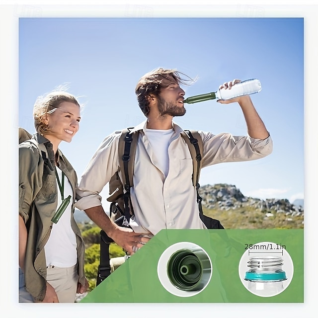  Pajita purificadora de agua portátil para exteriores, compatible con botellas, ideal para acampar, hacer senderismo y para emergencias de supervivencia.