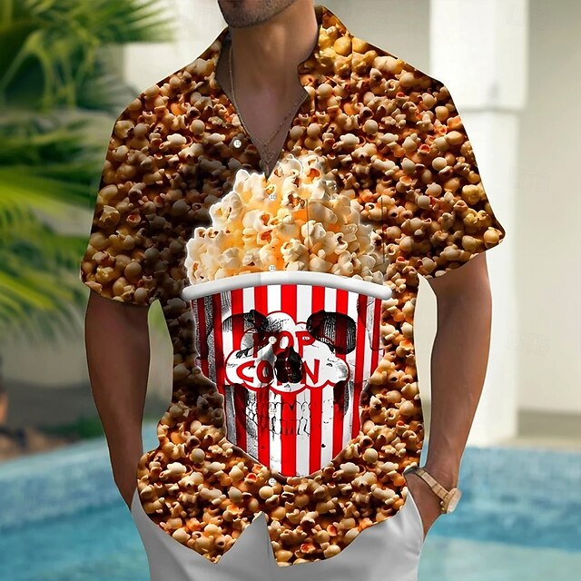 Halloween Men's Skull Optical Illusion Popcorn Shirt Summer Shirt Button Up Shirt Short Sleeve Dark Gothic Style Outdoor Vacation Dailywear Summer Spring Turndown 3D Print Collared Shirts Front One4