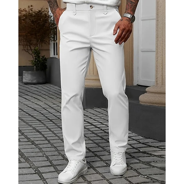  Hombre pantalones de traje Pantalones Chinos Bolsillo Botones Plano Comodidad Formal Fiesta Trabajo Moda Estilo clásico Negro Blanco Microelástico