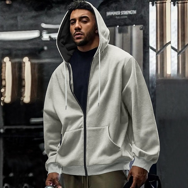  Per uomo Felpa con cappuccio Felpa con cappuccio a zip intera Felpa con cappuccio in pile Aalbicocca Nero Verde militare Blu marino Grigio chiaro Con Cappuccio Semplice Tasca Sport & Outdoor