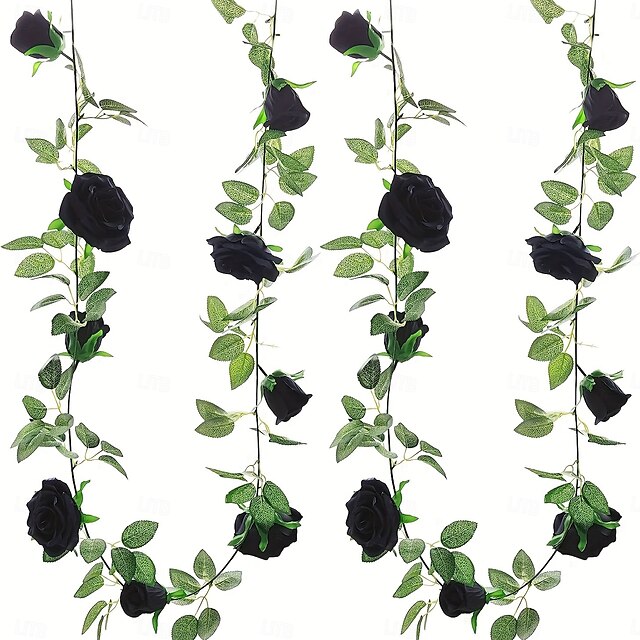 Guirnalda de rosas artificiales negras de 78 pulgadas, flores artificiales de plástico para colgar en la mesa, centro de mesa, carpa, espejo, decoración multifuncional para el hogar, Halloween,