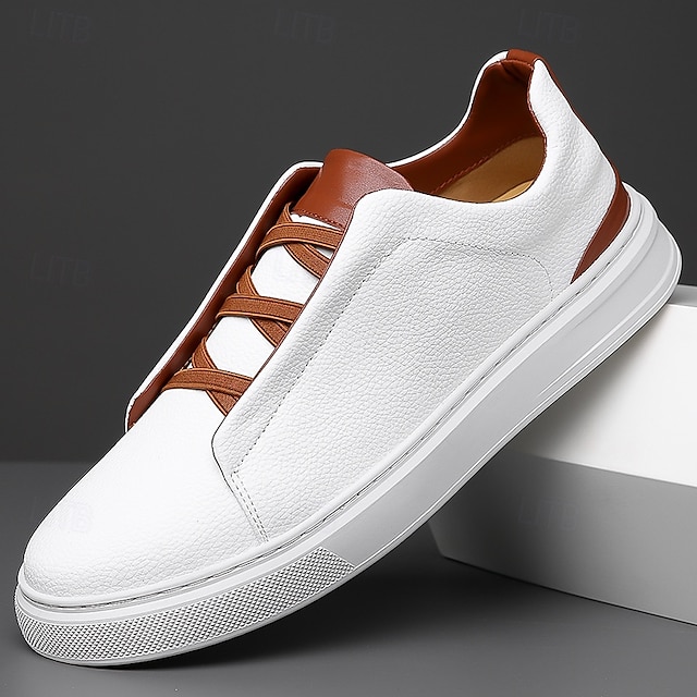  weiße Freizeit-Sneaker für Herren mit braunen Akzenten bequeme Alltagsschuhe für Büro und Reisen