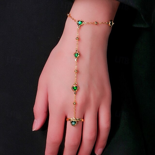 Women's Ring Bracelet / Slave bracelet Classic Heart Precious Fashion Cute Stone Bracelet Jewelry Green For Gift Daily Engagement4