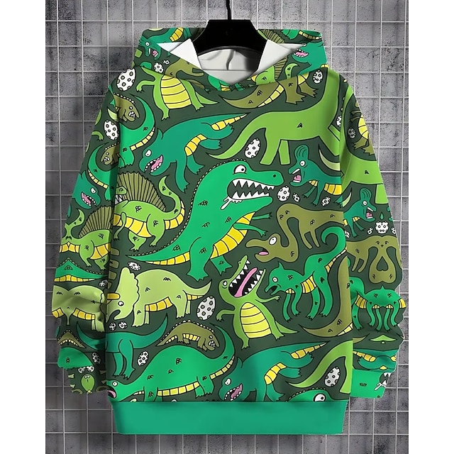  Pojkar 3D Dinosaurie Huvtröja Långärmad Vår Höst Mode Streetwear Barn 4-12 år Huva Utomhus Ledigt Dagligen Normal