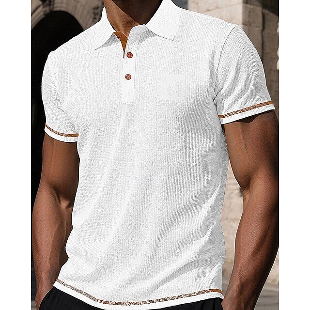  Herren Golfshirt Golf Poloshirts Arbeit Lässig Revers Kurzarm Basic Modern Einfach Knöpfe Jacquard Sommer Frühling Normale Passform Schwarz Weiß Marineblau Blau Dunkelgray Hellblau Golfshirt