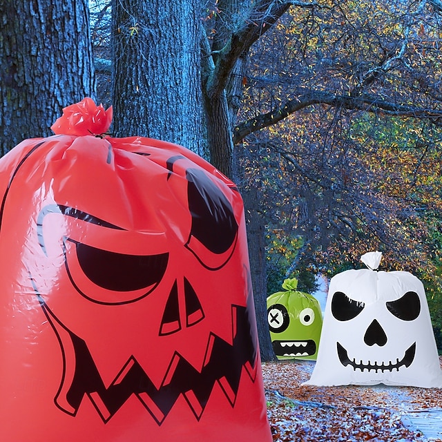  Halloween græskarbladposer - 2-pak, plastik, sjove udtryk, græsplænepynt, festartikler