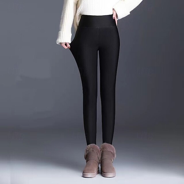 Winter fleece-lined thickened plus-size leggings for outer wear - shiny women's stretchy warm long pants4