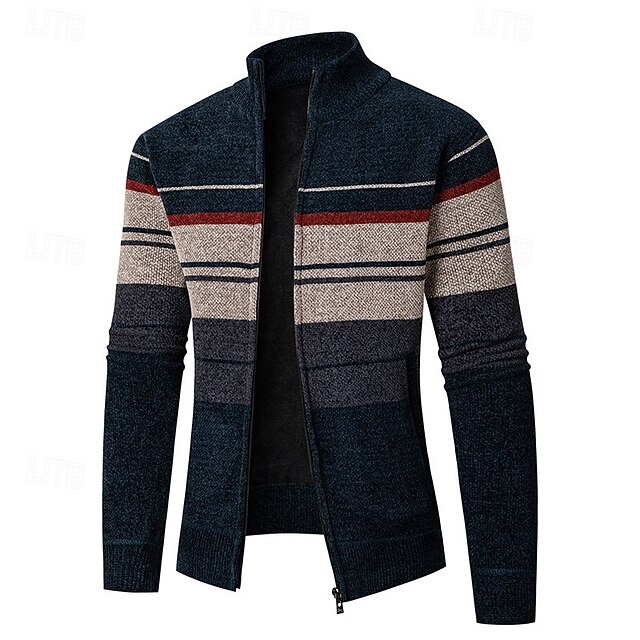  Herren Strickjacke Kurzer Pullover Reißverschluss-Pullover Strickpullover Gerippt Stricken Normale Oberteile Patchwork Tasche Farbblock Stehkragen Mode Klassisch Urlaub Alltagskleidung Bekleidung
