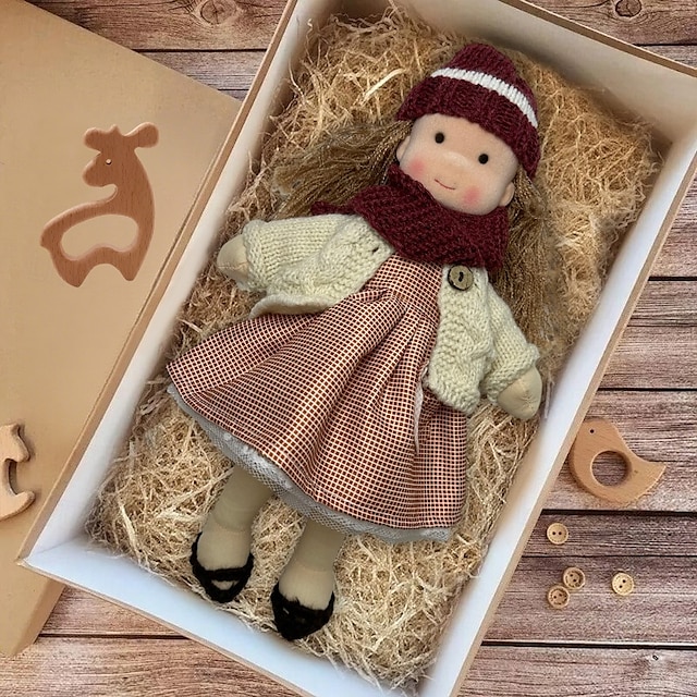  Boneca Waldorf feita à mão para bebês meninas com conjuntos de roupas - boneca de pelúcia macia de 11,8 polegadas para crianças pequenas, presente de Natal ideal para crianças