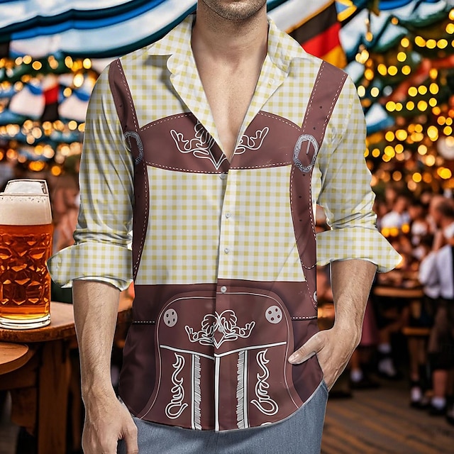  Oktoberfest Cerveja Estampa Lederhosen Camisas do Havaí Camisa Aloha Bávaro Munique Alemão Arte Gráfica Para Homens Adulto Carnaval Cerveja Oktoberfest Impressão 3D Férias Festa