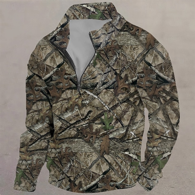  Homme Camouflage Sweat-shirt Sweat à capuche Fermeture éclair Sports Impression 3D Escalade Chasse Rouge Violet Automne Designer