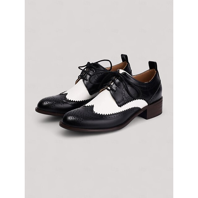Women's Black and White Wingtip Oxford Shoes - 1950s Vintage Brogue Lace-Up  Leather Dress Shoes for Office, Casual Outings,and Retro-Inspired Fashion  2026 - GBP 39