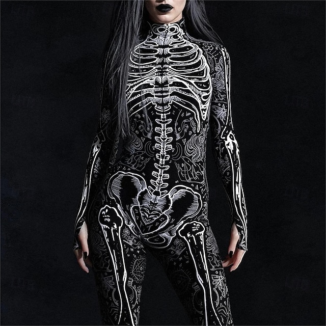  Skull Skeleton Halloween Bodysuit Full Body Catsuit Scary Costume Kid's Adults' Men's Women's Boys' Halloween Carnival Day of the Dead Performance Party Club Easy Halloween Costumes Dress Up